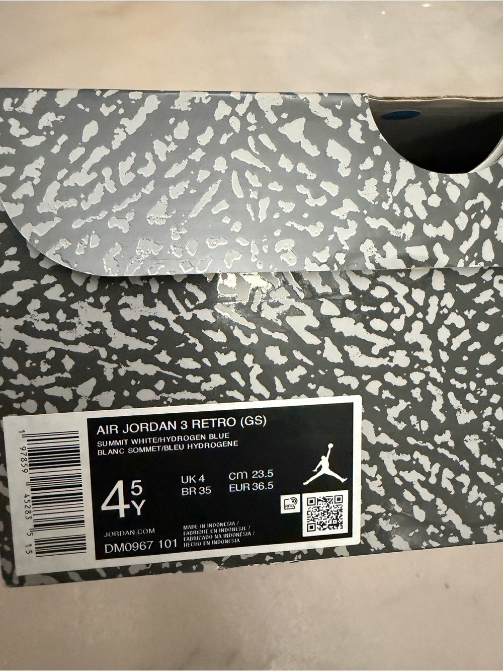 Nike White/Sky Blue Air Jordan 3 Leather Sneakers - Picture 6 of 7